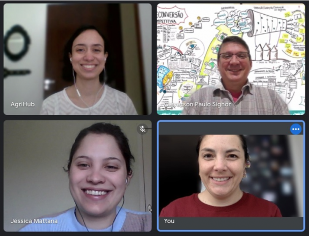 Print de uma reunião online com 4 pessoas.